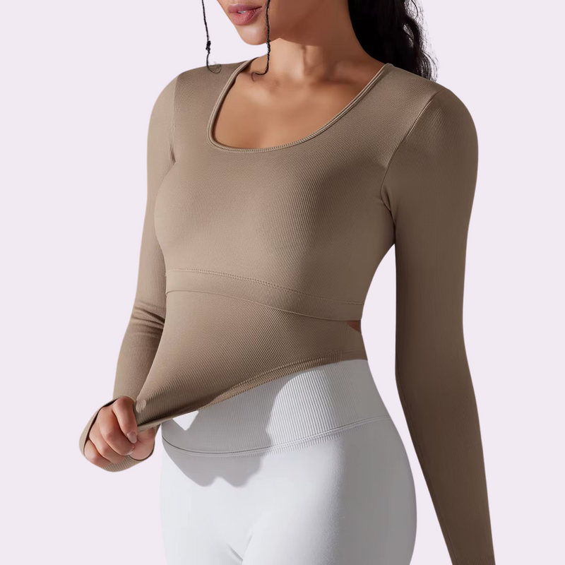 Top manches longues à brassière intégrée | Beige