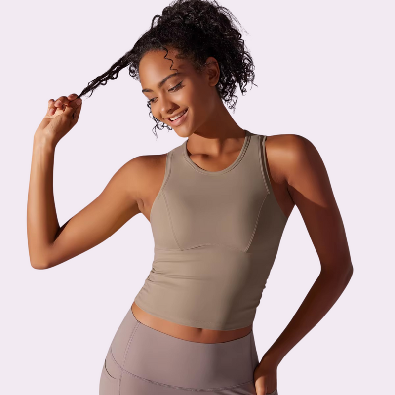 Top de sport à brassière intégrée | Beige